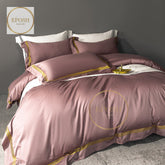 Luxury Satin Bratta Stitch Duvet Cover Set-Tea Pink