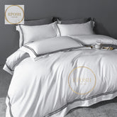 Luxury Satin Bratta Stitch Duvet Cover Set-White