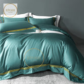 Luxury Satin Bratta Stitch Duvet Cover Set-Zinc Green
