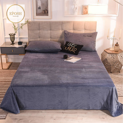 Velvet Bedsheet with 2  pillow covers - Mid Grey