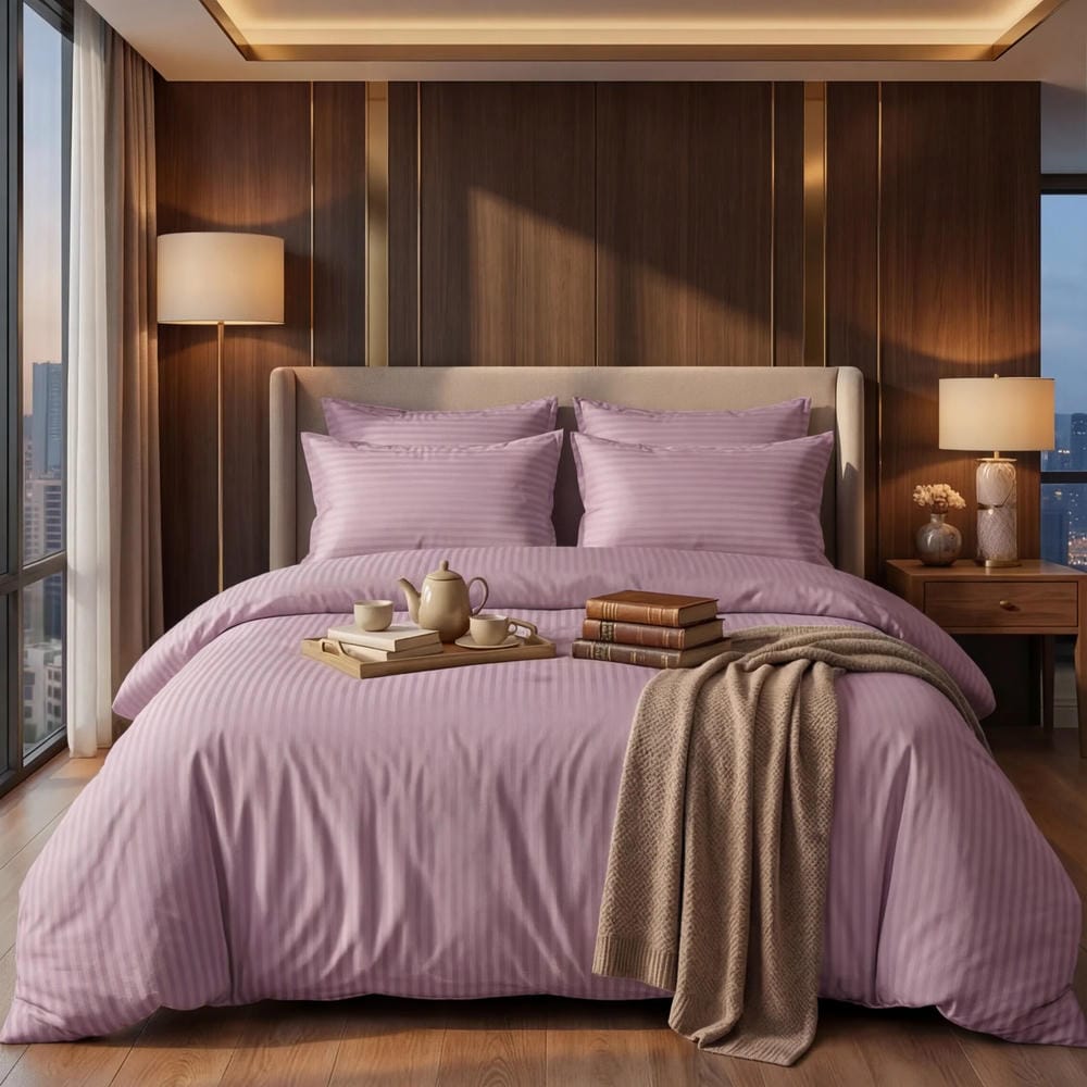Luxury Satin Stripe Duvet Set - Mauve
