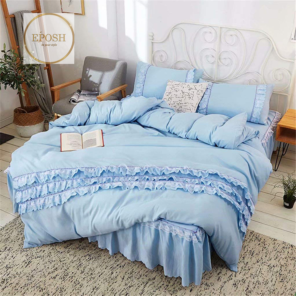 Luxury Frilled Duvet Set - Sky Blue