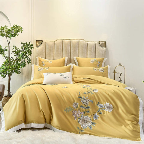 Luxury Embroidered Duvet Set - Yellow