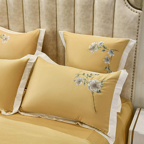 Luxury Embroidered Duvet Set - Yellow