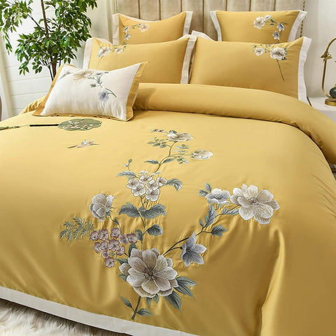 Luxury Embroidered Duvet Set - Yellow