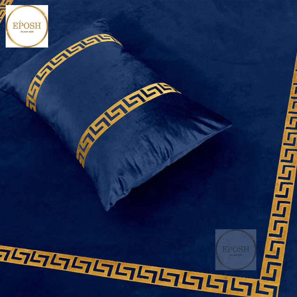 Emboss Velvet Bedsheet Set - Blue