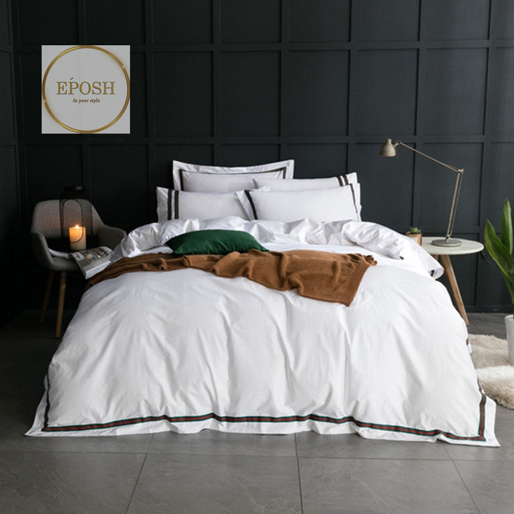 Embellish Patch Cotton Sateen Duvet Set - White and Brown