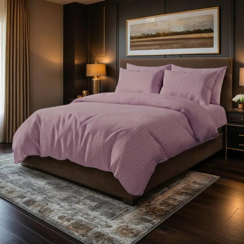 Luxury Satin Stripe Duvet Set - Mauve