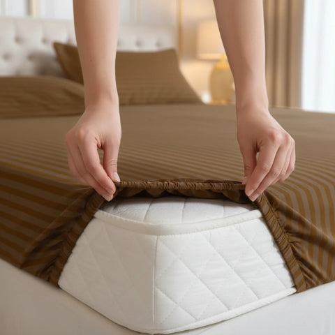 Satin Stripe Fitted Sheet - Medium Brown