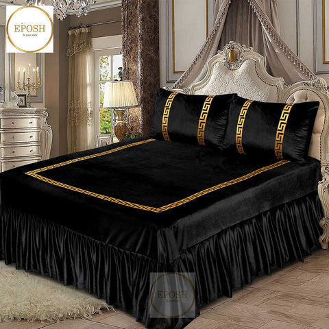 Emboss Velvet Bedsheet Set -  Black