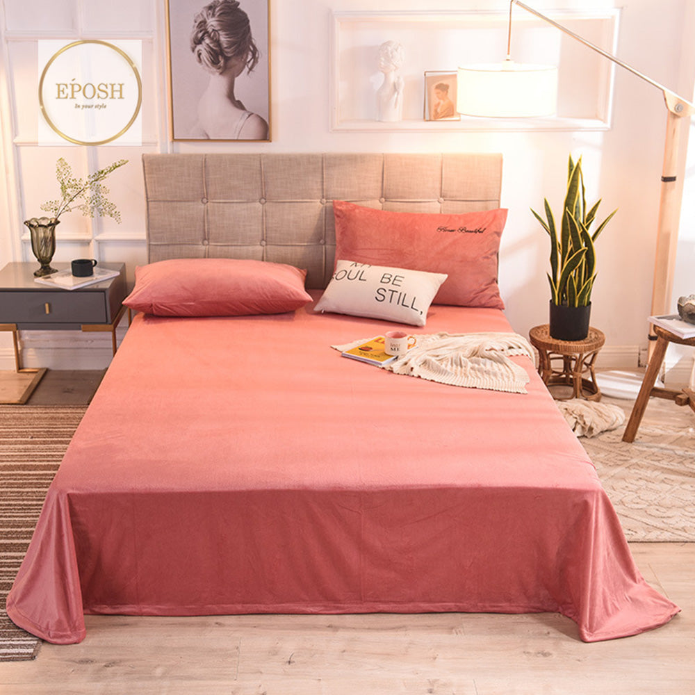 Velvet Bedsheet with 2  pillow covers - Peach