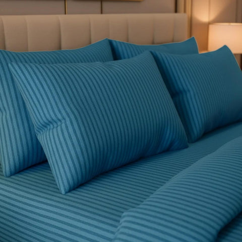 Luxury Satin Stripe Duvet Set - Lake Blue
