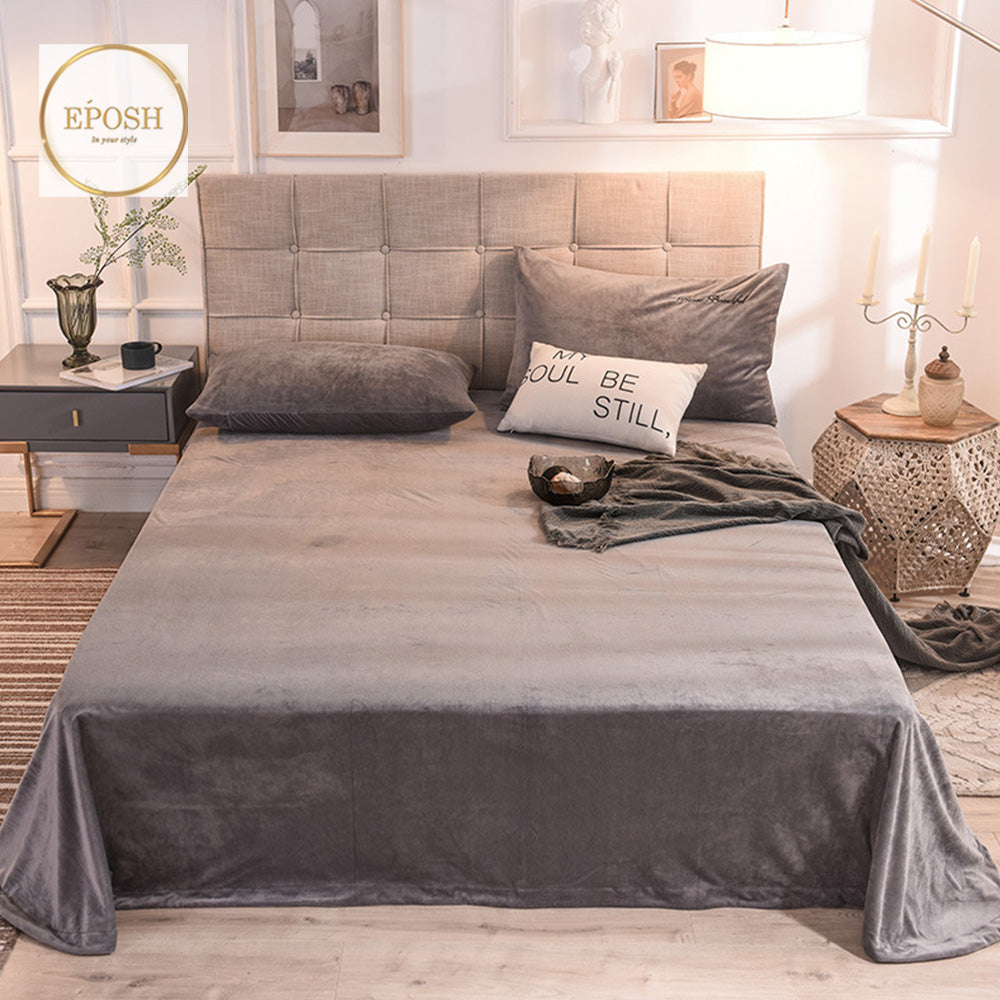 Velvet Bedsheet with 2  pillow covers - Charcoal grey