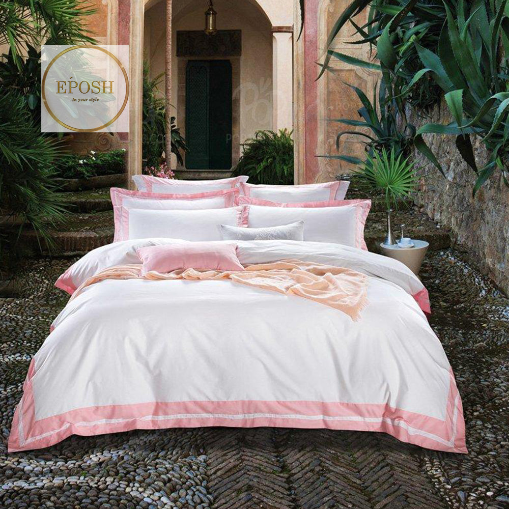 Embellish Patch Cotton Sateen Duvet set - White and Pink