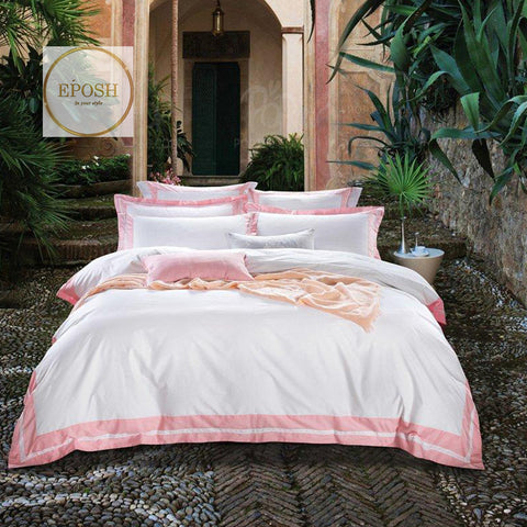 Embellish Patch Cotton Sateen Duvet set - White and Pink