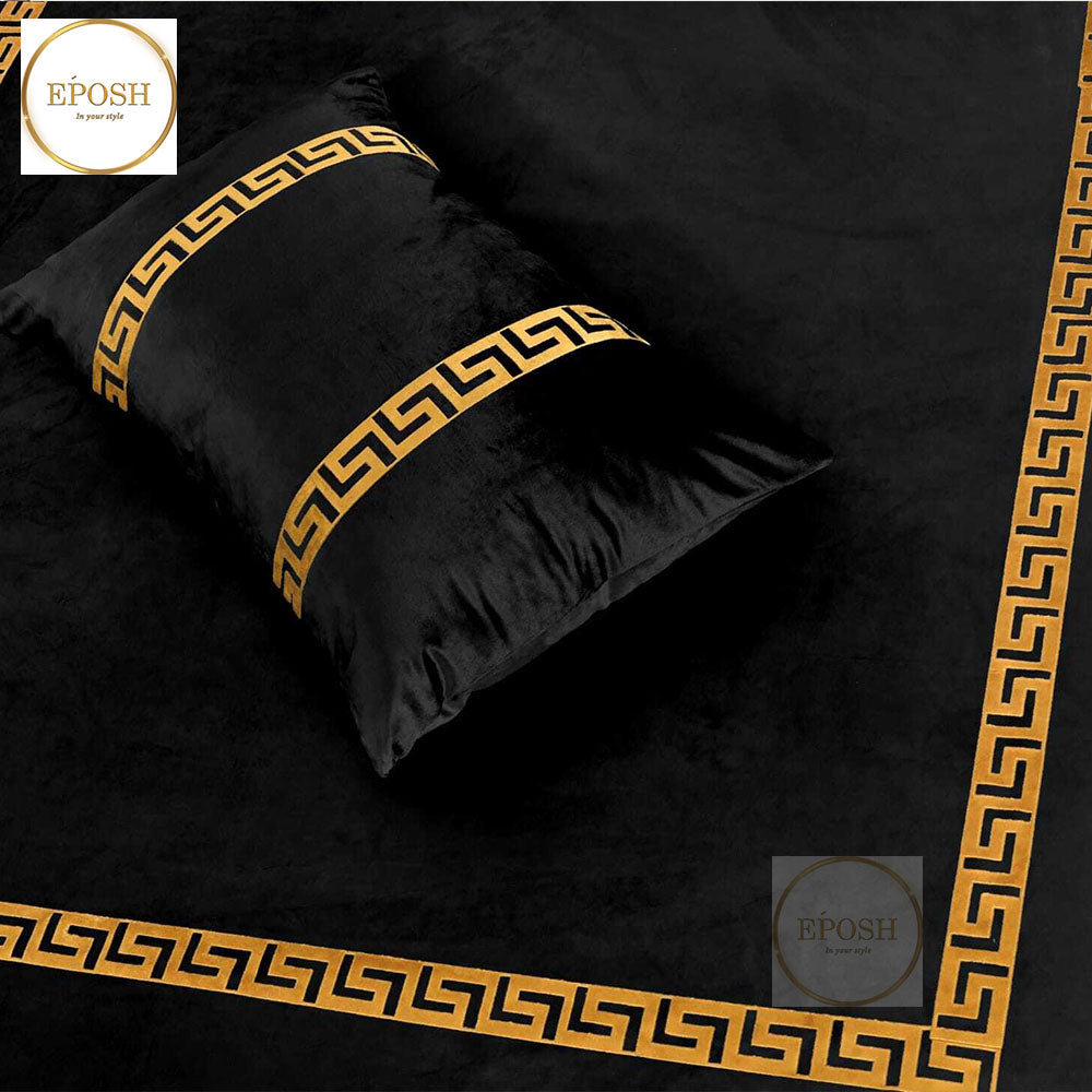 Emboss Velvet Bedsheet Set -  Black