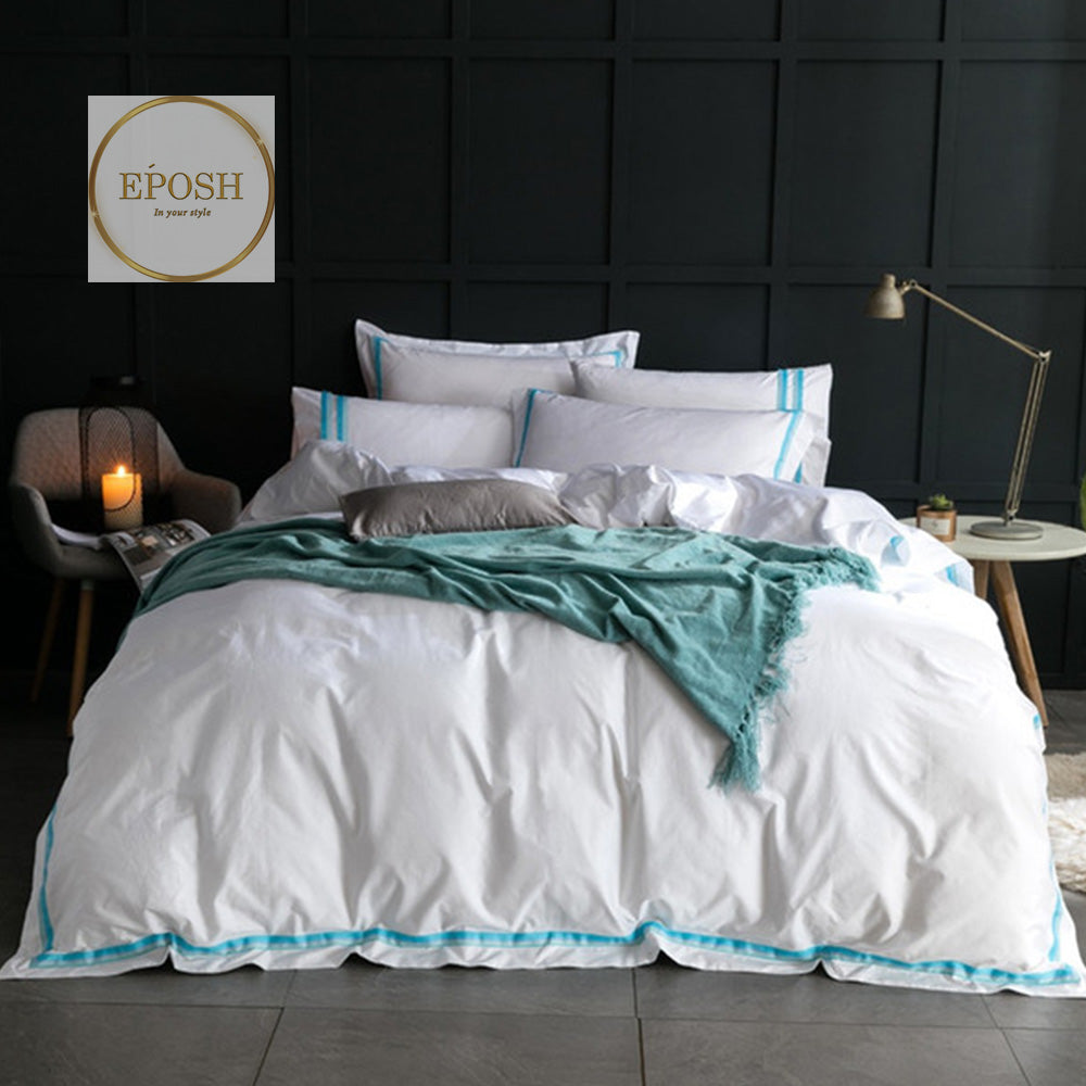 Embellish Patch Cotton Sateen Duvet set - White and Sky Blue