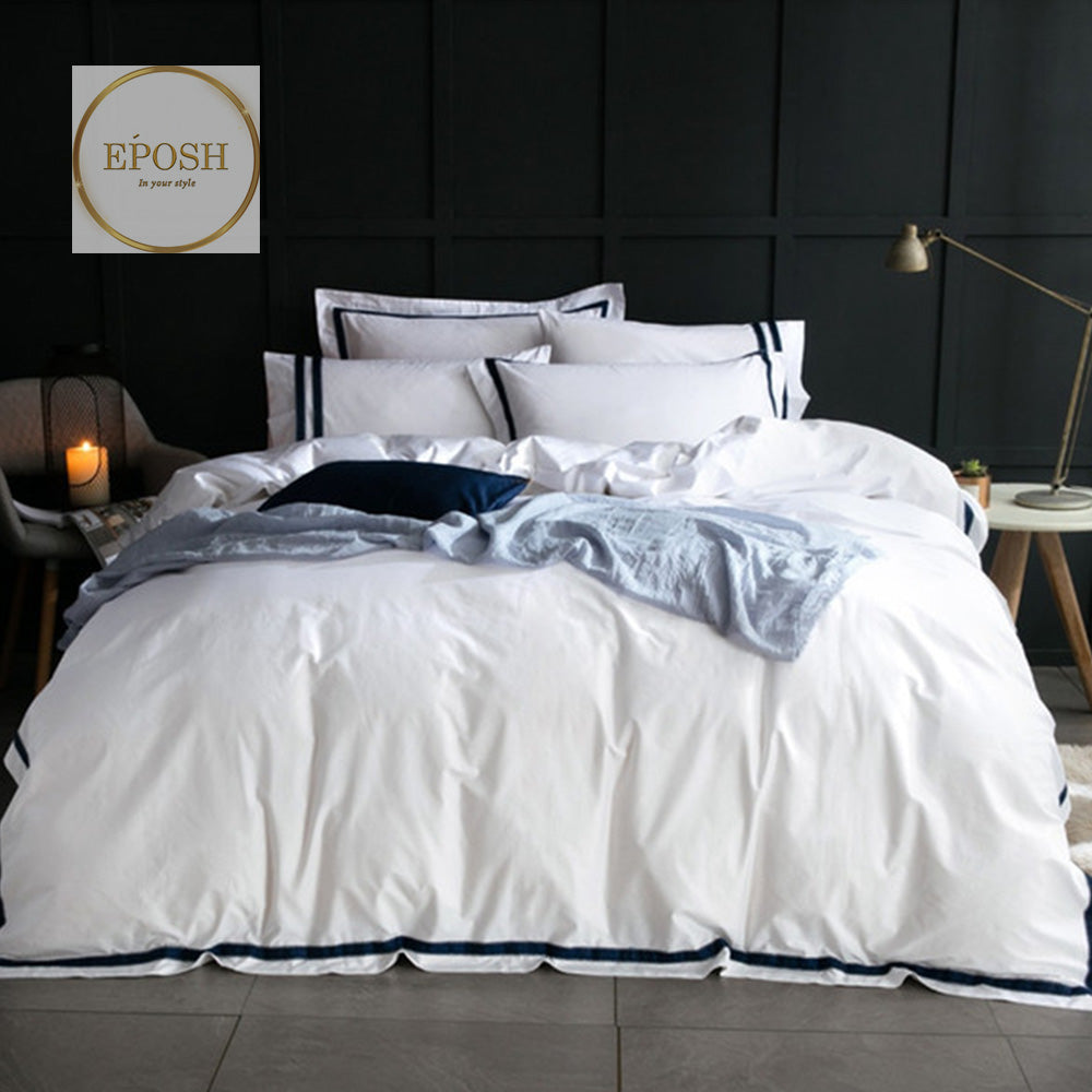 Embellish Patch Cotton Sateen Duvet Set - White and Blue