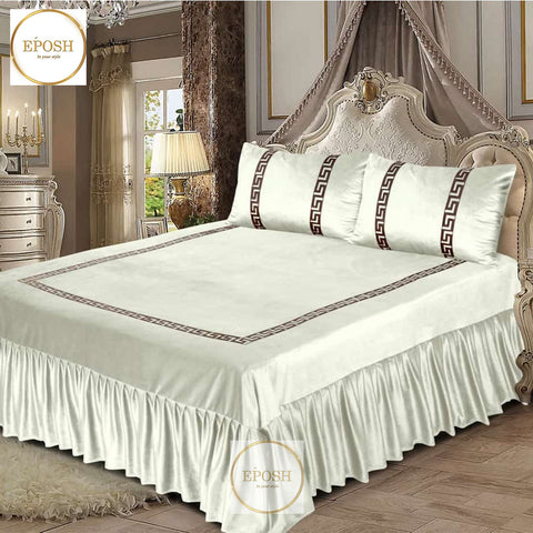 Emboss Velvet Bedsheet Set -  White