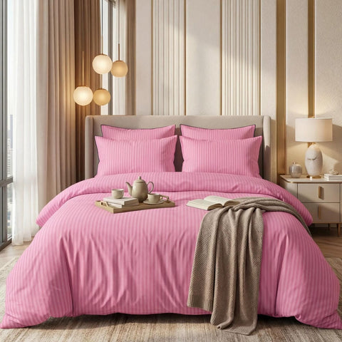 Luxury Satin Stripe Duvet Set - Pink