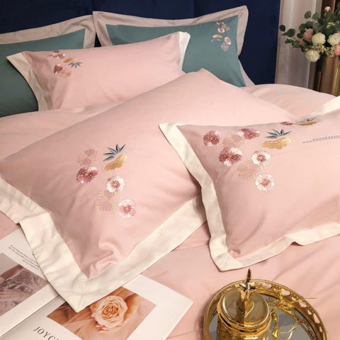 Luxury Embroidered Duvet Set - Dust Pink