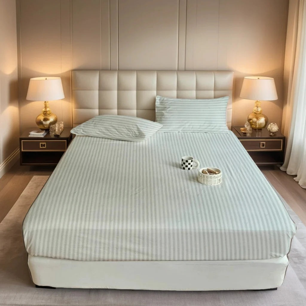 Satin Stripe Fitted Sheet - White