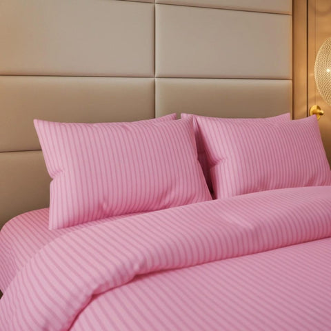 Luxury Satin Stripe Duvet Set - Pink