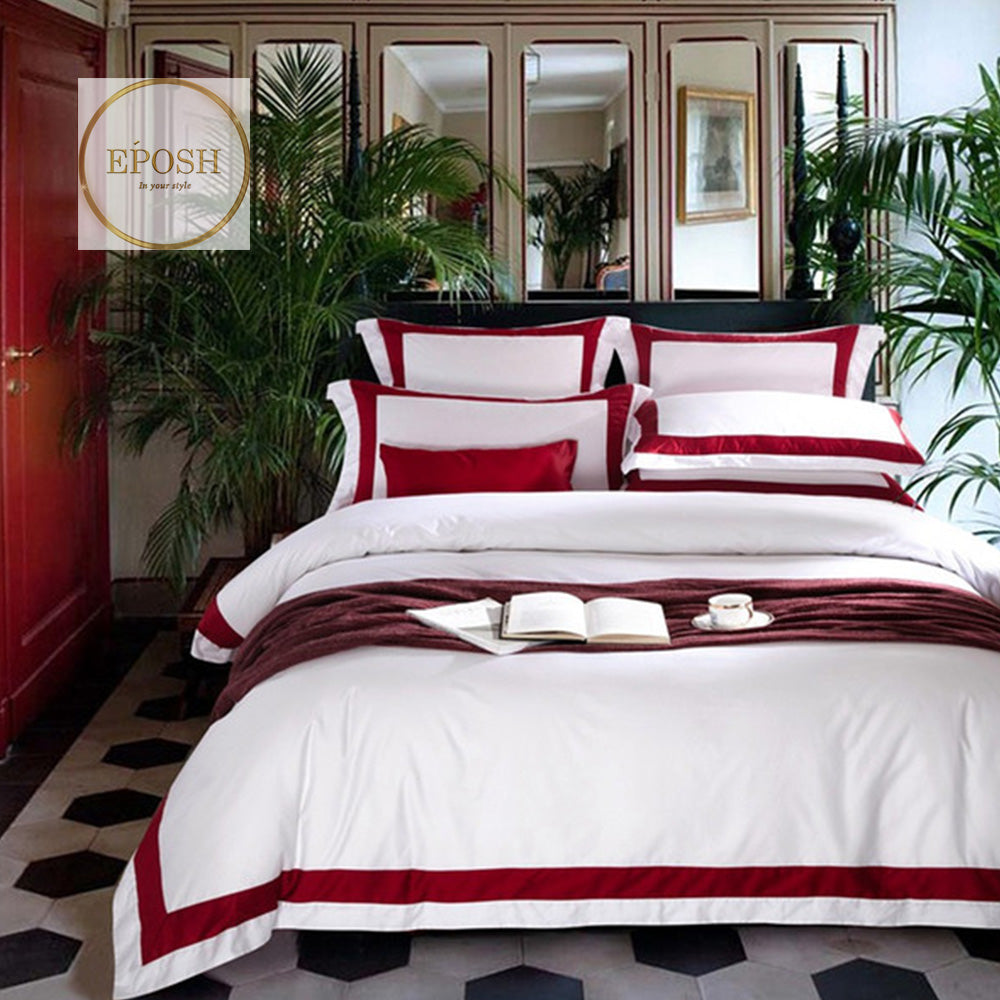 Embellish Patch Cotton Sateen Duvet Set - White and Maroon