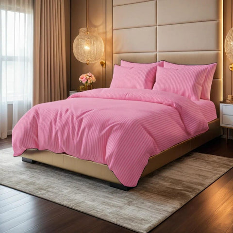 Luxury Satin Stripe Duvet Set - Pink