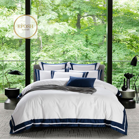 Embellish Patch Cotton Sateen Duvet set - White and  Navy