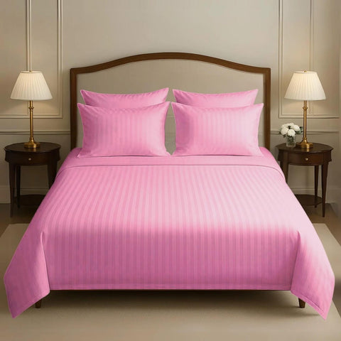 Luxury Satin Stripe Duvet Set - Pink