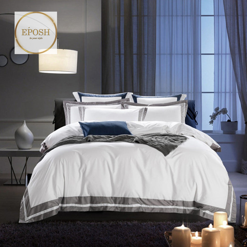 Embellish Patch Cotton Sateen Duvet Set - White and Charcoal