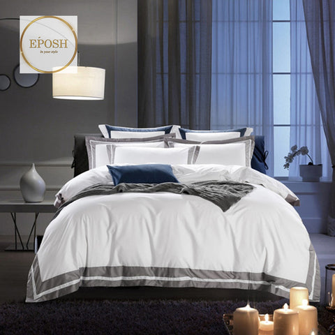 Embellish Patch Cotton Sateen Duvet Set - White and Charcoal