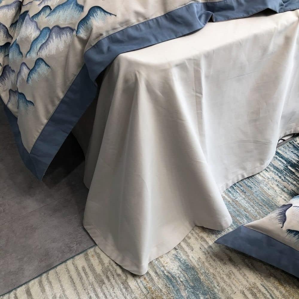 Luxury Embroidered Duvet Set - Almond & Cyan Blue