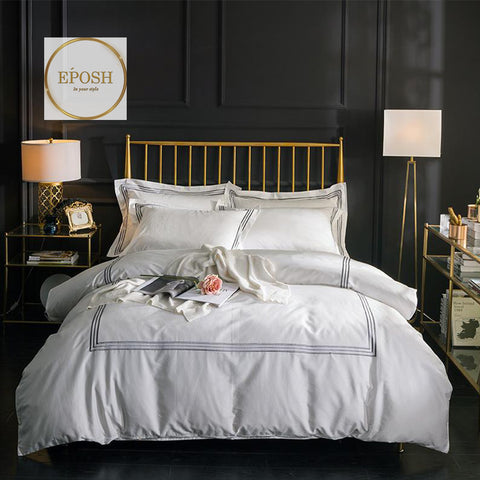 White Duvet Set With Grey Triple Baratta Stitch
