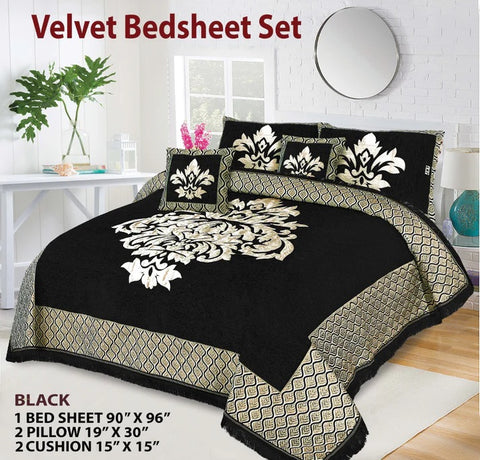 JACQUARD VELVET BED SHEET ( BLACK ) - 5 PCS