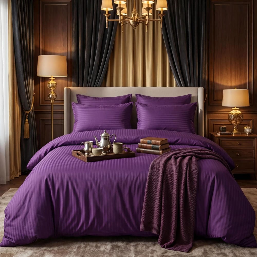 Luxury Satin Stripe Duvet Set - Purple