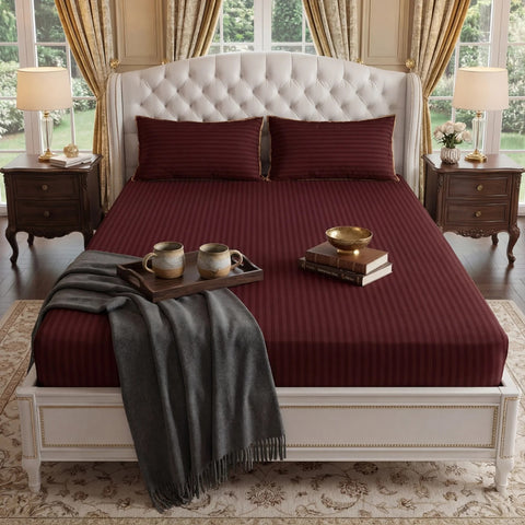 Satin Stripe Fitted Sheet - Maroon