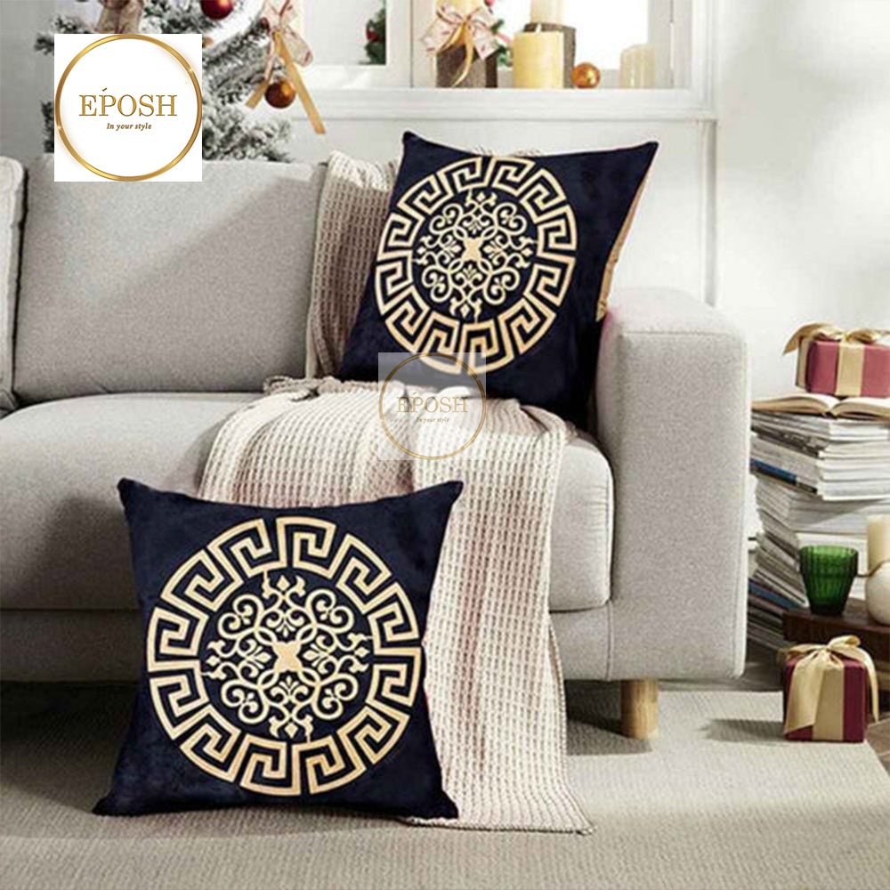 Pack of 2 Embossed Velvet Applique Cushions - Off white on Black