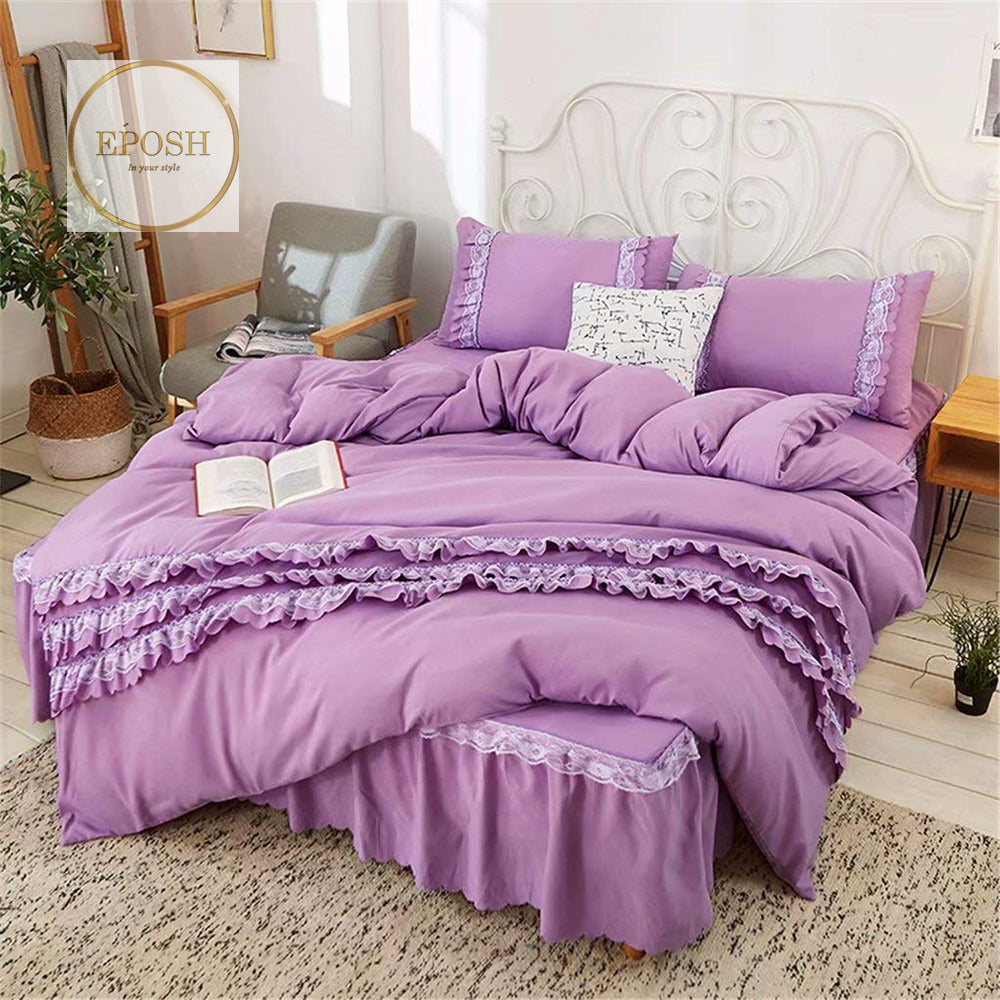 Luxury Frilled Duvet Set - Purple