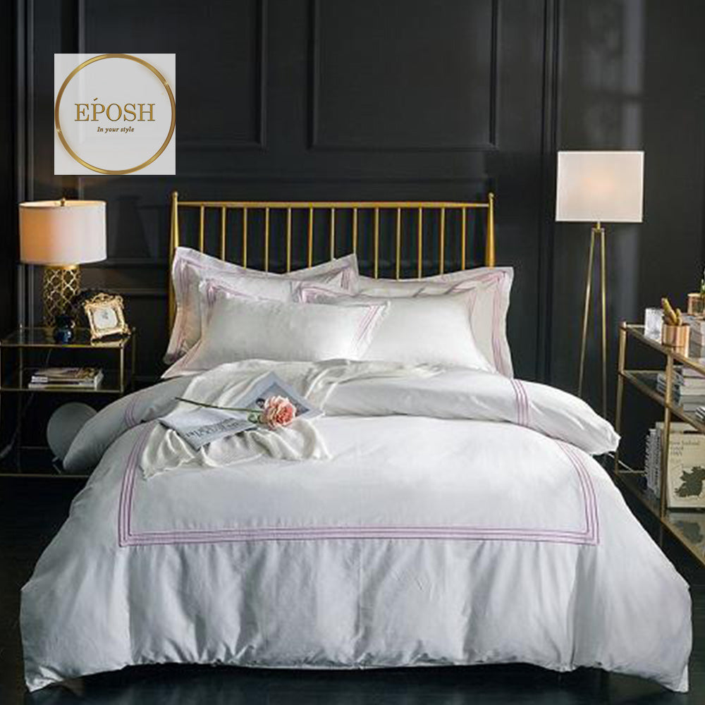 White Duvet Set With Pink Triple Baratta Stitch
