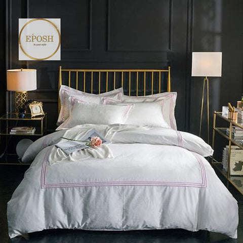 White Duvet Set With Pink Triple Baratta Stitch