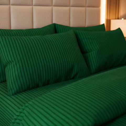 Luxury Satin Stripe Duvet Set - Green