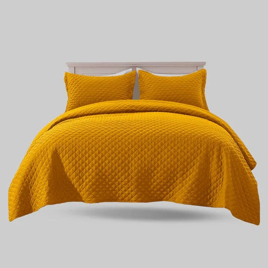 Embossed Design Soft Microfiber Bedspread-King Size-Ocher