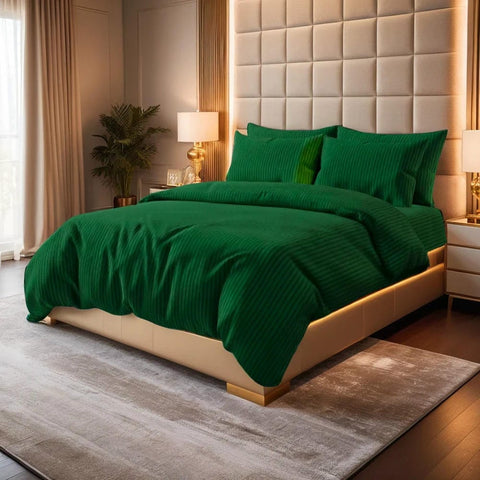 Luxury Satin Stripe Duvet Set - Green