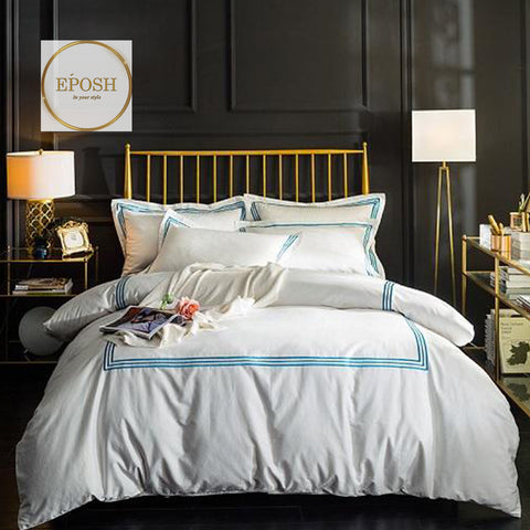 White Duvet Set With Teal Triple Baratta Stitch