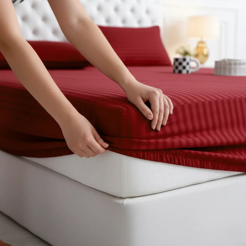 Satin Stripe Fitted Sheet - Red