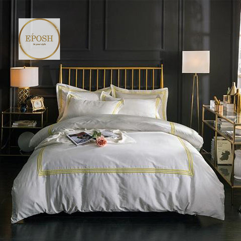 White Duvet Set With Yellow Triple Baratta Stitch