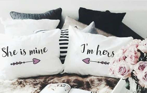 2 PCs Digital Printed Couple Pillow-Mine/Hers
