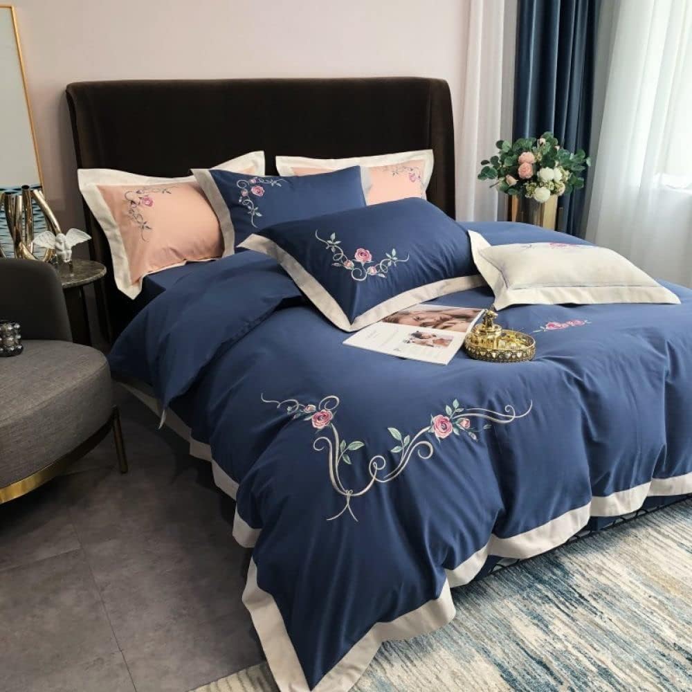 Luxury Embroidered Duvet Set - Blue & Peach